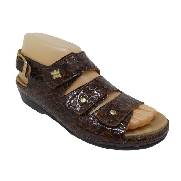 Helle Comfort Thandie Sandals Womens EU 38 US 8 Brown Croc Print Leather Open To - Picture 1 of 12